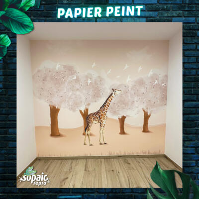 Papier peint chambre enfant girafe